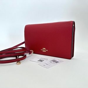 COACH ANNA LETTER FOLDOVER CROSSBODY CLUTCH BAG IN 1941 Red